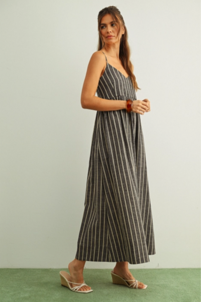 Miou Muse Coastal Stripe Linen Blend Maxi Dress