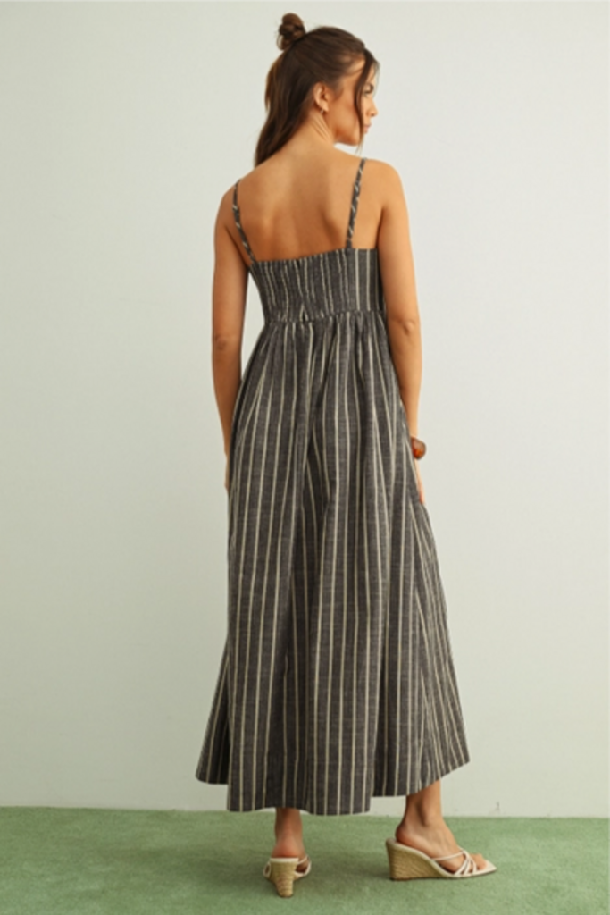 Miou Muse Coastal Stripe Linen Blend Maxi Dress