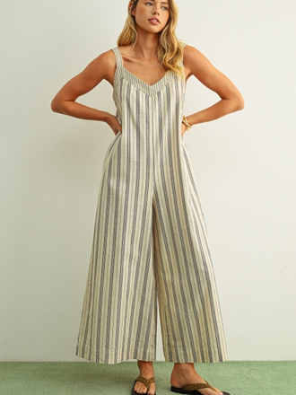 Miou Muse Coastal Stripe Wide Leg Jumpsuit