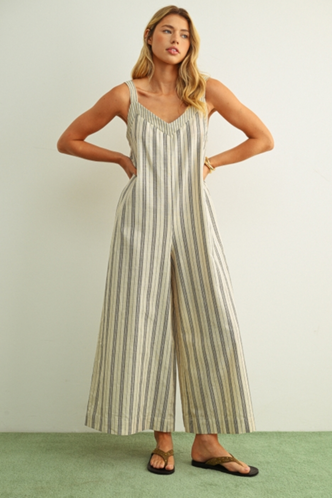 Miou Muse Striped Wide Leg Jumpsuit