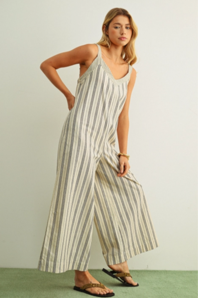 Miou Muse Striped Wide Leg Jumpsuit