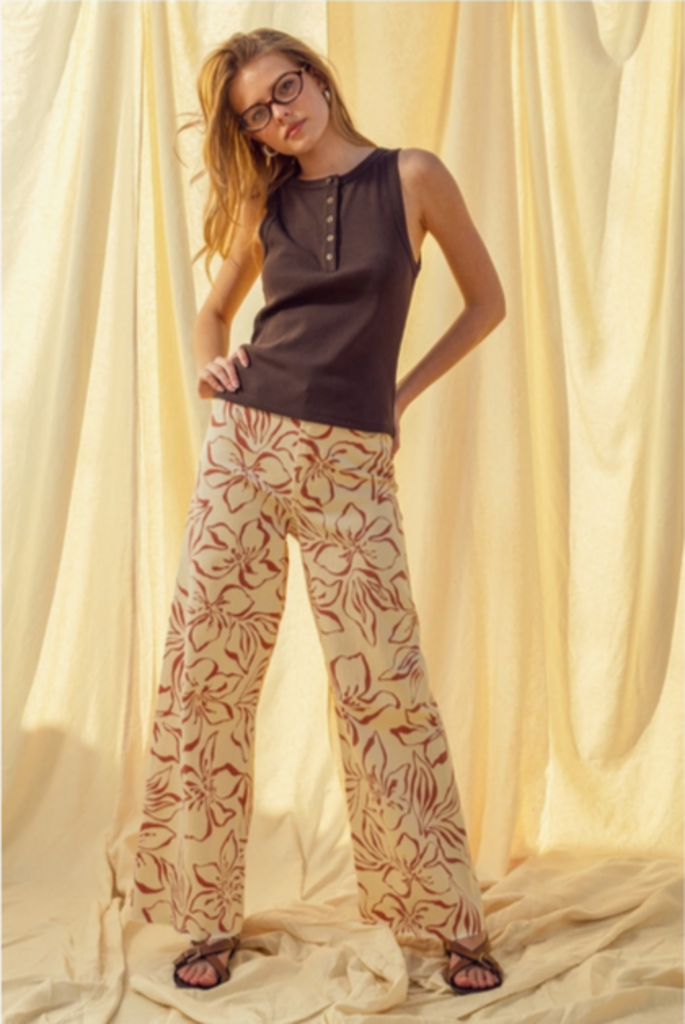 Miou Muse Tropical Floral Wide Leg Pants