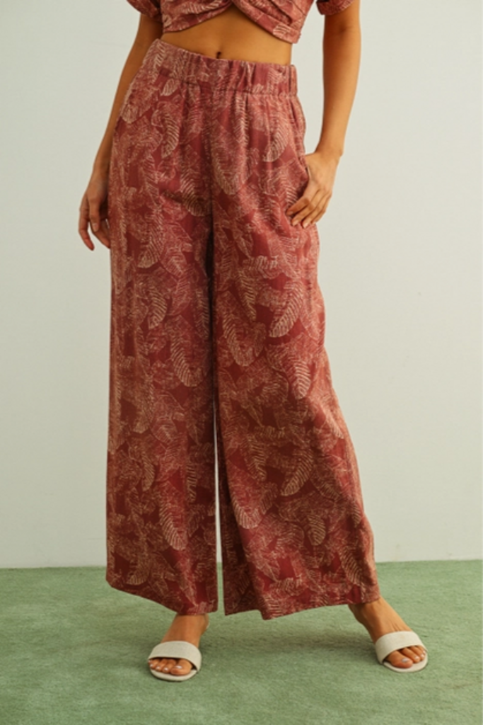 Miou Muse Washed Botanical Wide Leg Pants