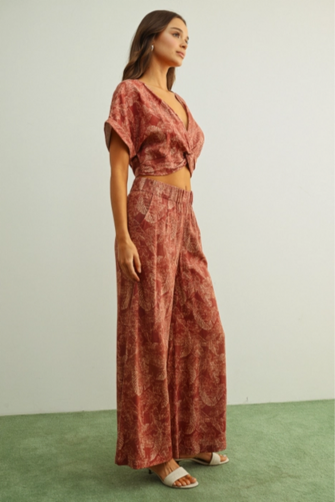 Miou Muse Washed Botanical Wide Leg Pants