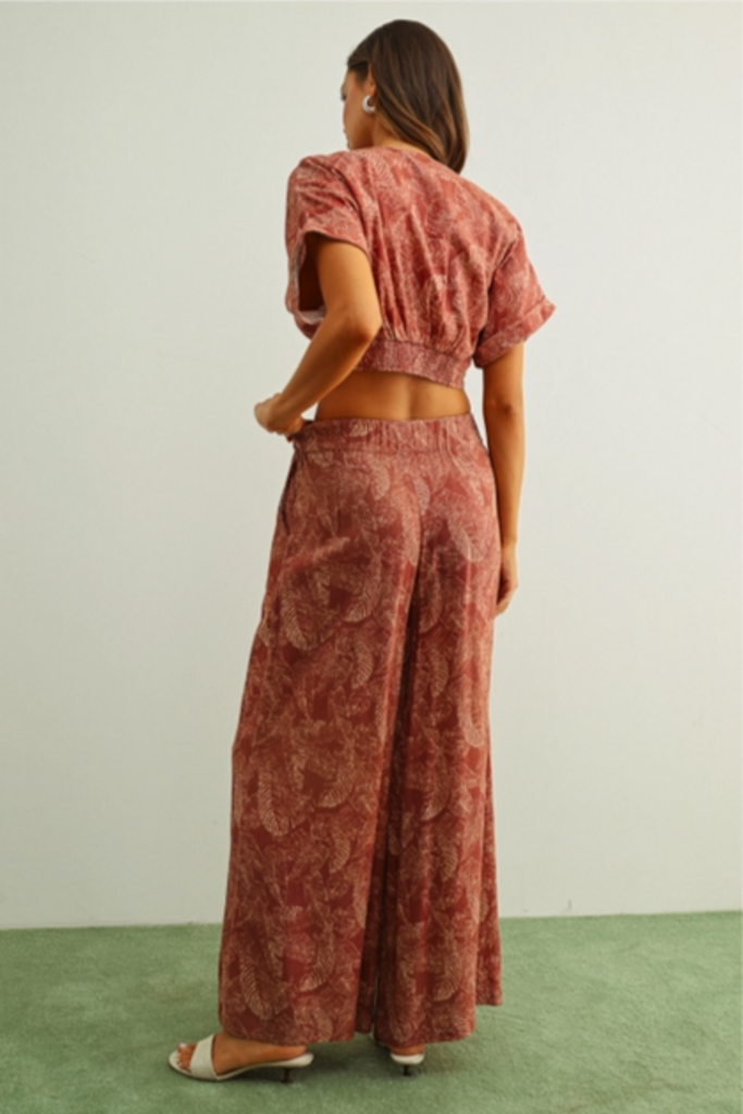 Miou Muse Washed Botanical Wide Leg Pants