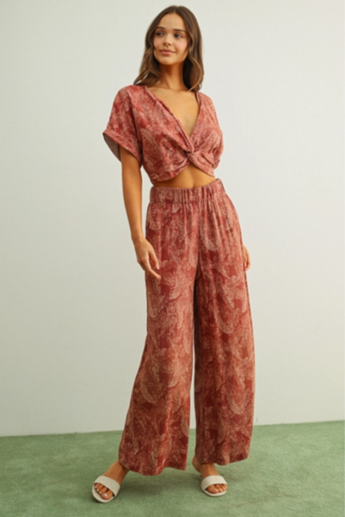 Miou Muse Washed Botanical Wide Leg Pants