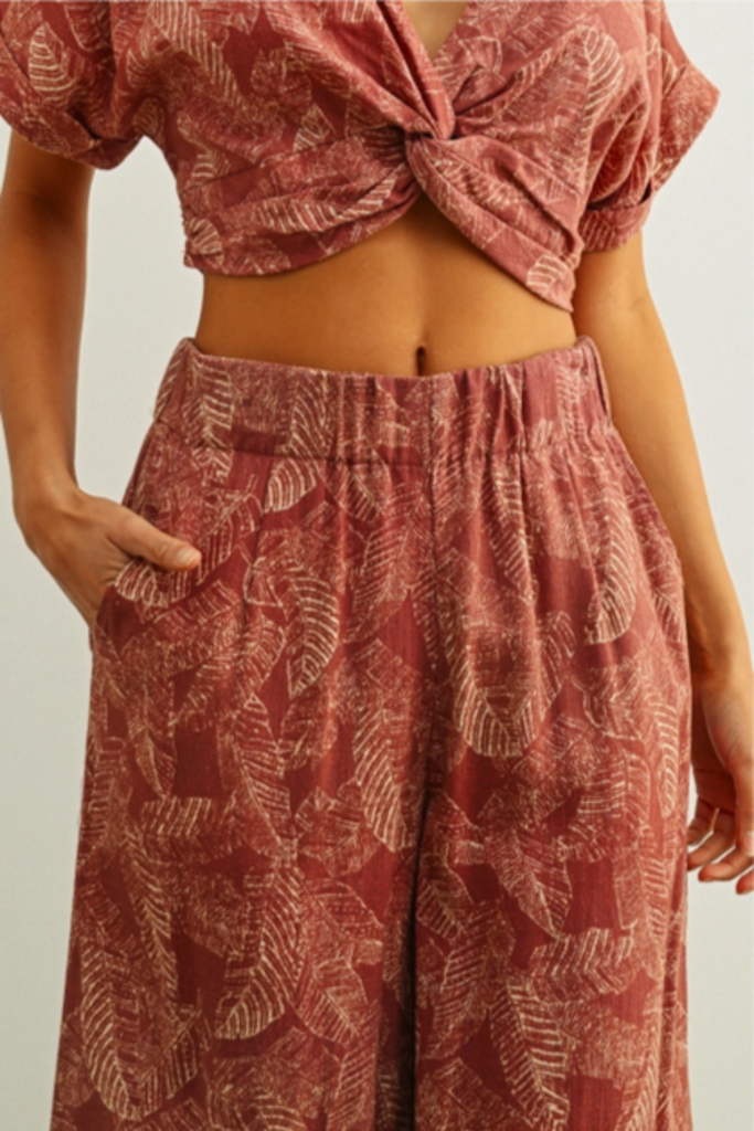 Miou Muse Washed Botanical Wide Leg Pants