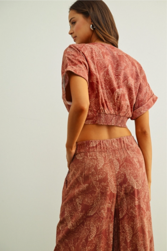 Miou Muse Washed Botanical Twist Front Top