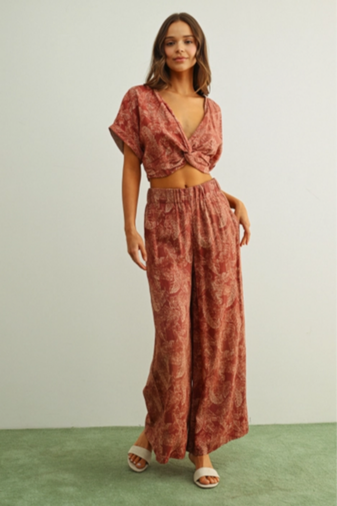 Miou Muse Washed Botanical Twist Front Top