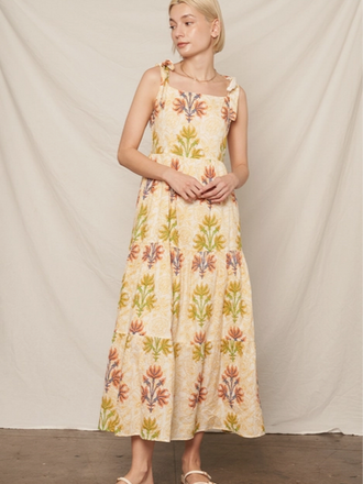 En Creme Meadow Bloom Tie-Shoulder Maxi Dress