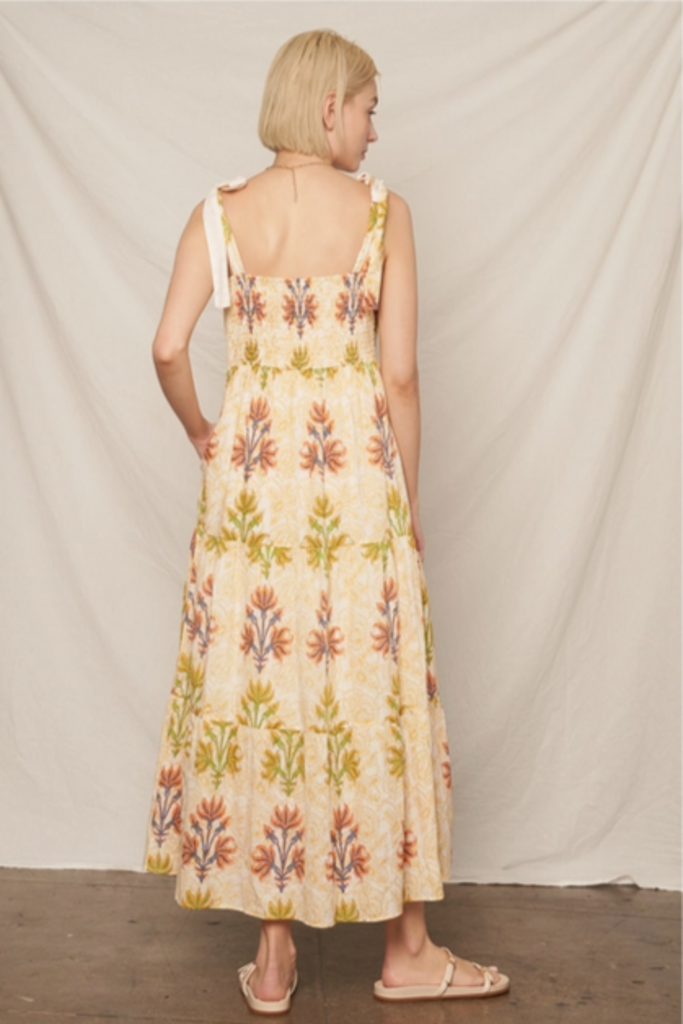 En Creme Meadow Bloom Tie-Shoulder Maxi Dress