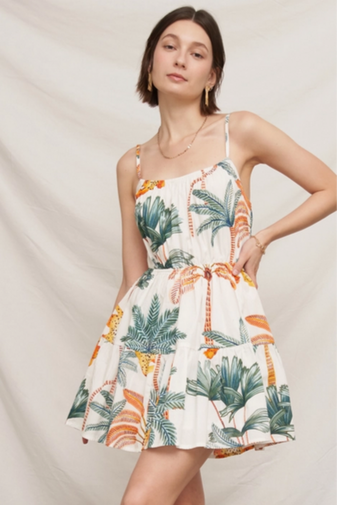 En Creme Tropical Escape Open-Back Mini Dress