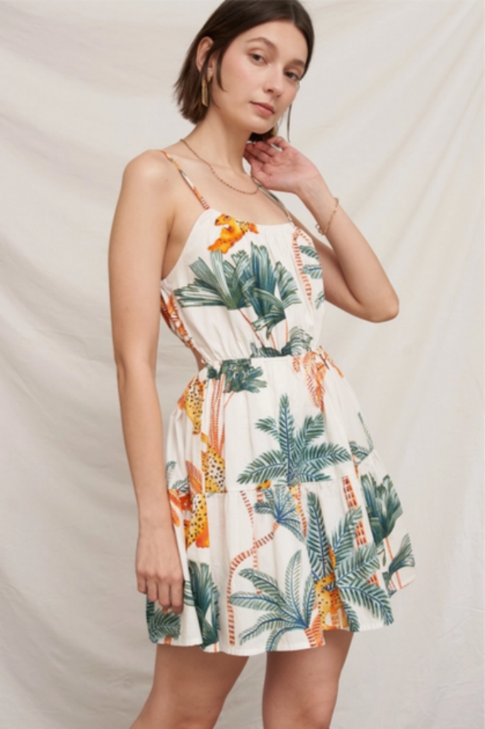 En Creme Tropical Escape Open-Back Mini Dress