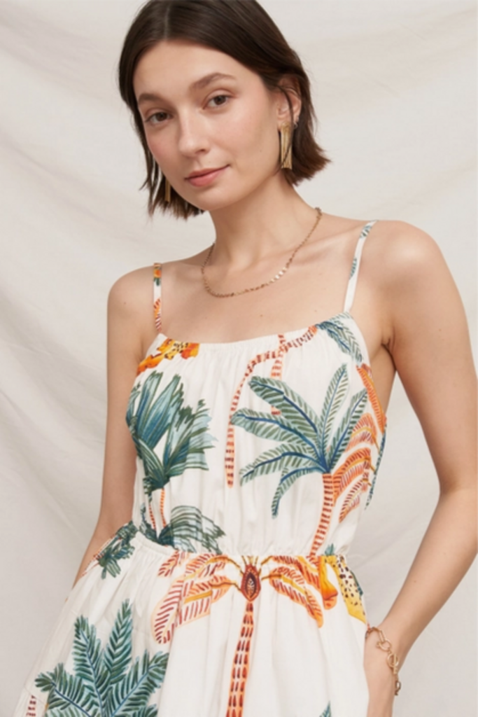 En Creme Tropical Escape Open-Back Mini Dress