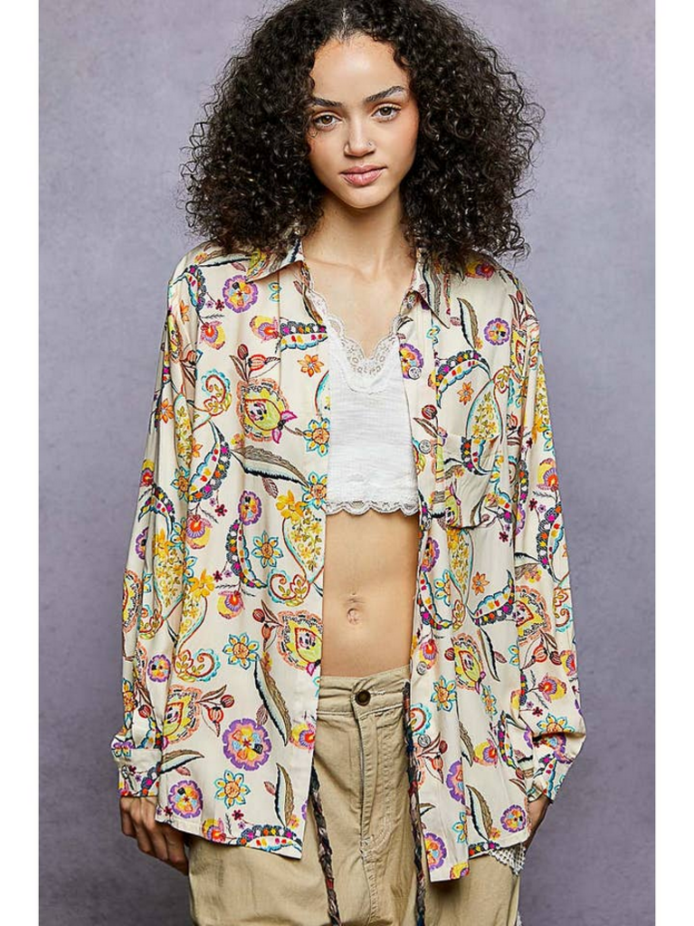 POL Wildflower Paisley Oversized Shirt