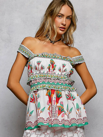 POL Desert Bloom Smocked Off-Shoulder Top