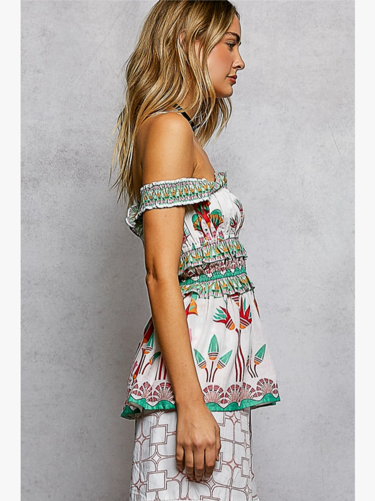POL Desert Bloom Smocked Off-Shoulder Top