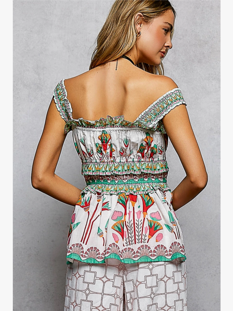 POL Desert Bloom Smocked Off-Shoulder Top