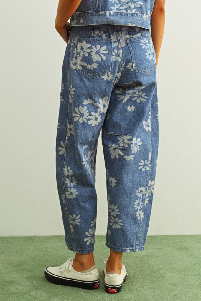 Miou Muse Floral Barrel Denim Pants
