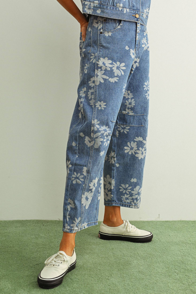 Miou Muse Floral Barrel Denim Pants