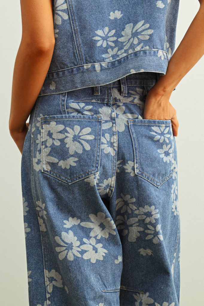 Miou Muse Floral Barrel Denim Pants