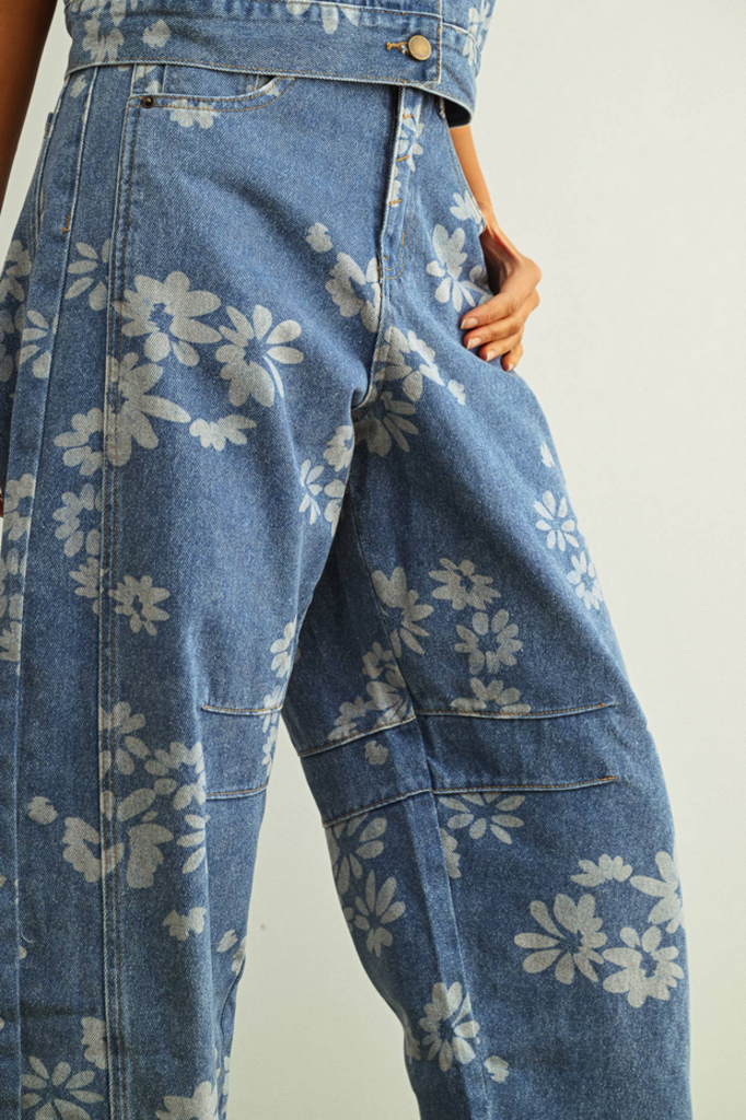 Miou Muse Floral Barrel Denim Pants
