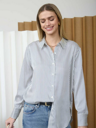 The Workshop Classic Navy Pinstripe Relaxed Shirt