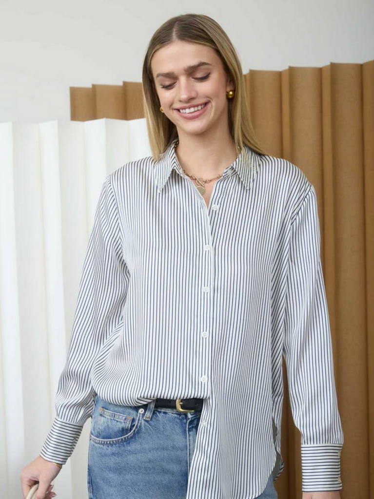 The Workshop Classic Navy Pinstripe Relaxed Shirt