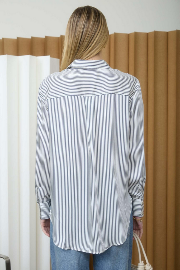 The Workshop Classic Navy Pinstripe Relaxed Shirt
