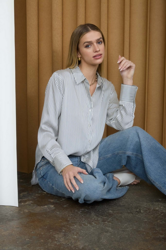 The Workshop Classic Navy Pinstripe Relaxed Shirt