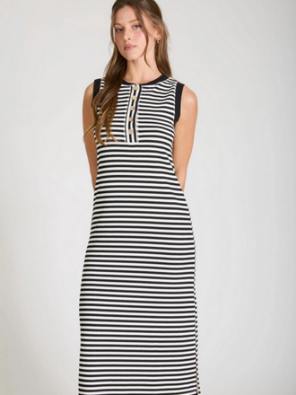 Blu Pepper Stripe Henley Tank Knit Midi Dress