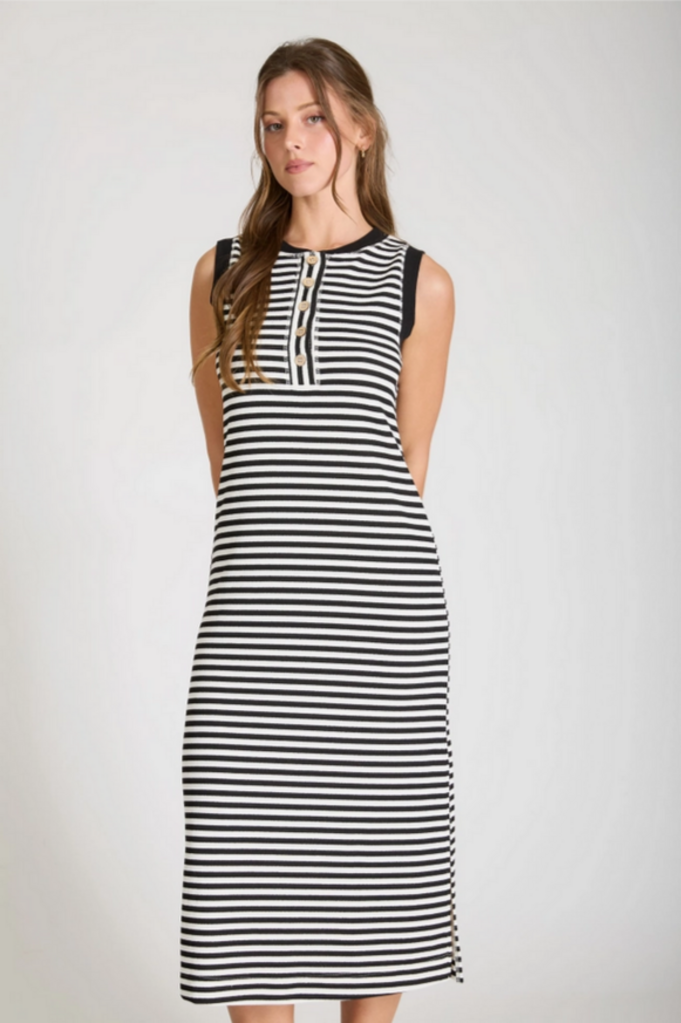 Blu Pepper Stripe Henley Tank Knit Midi Dress