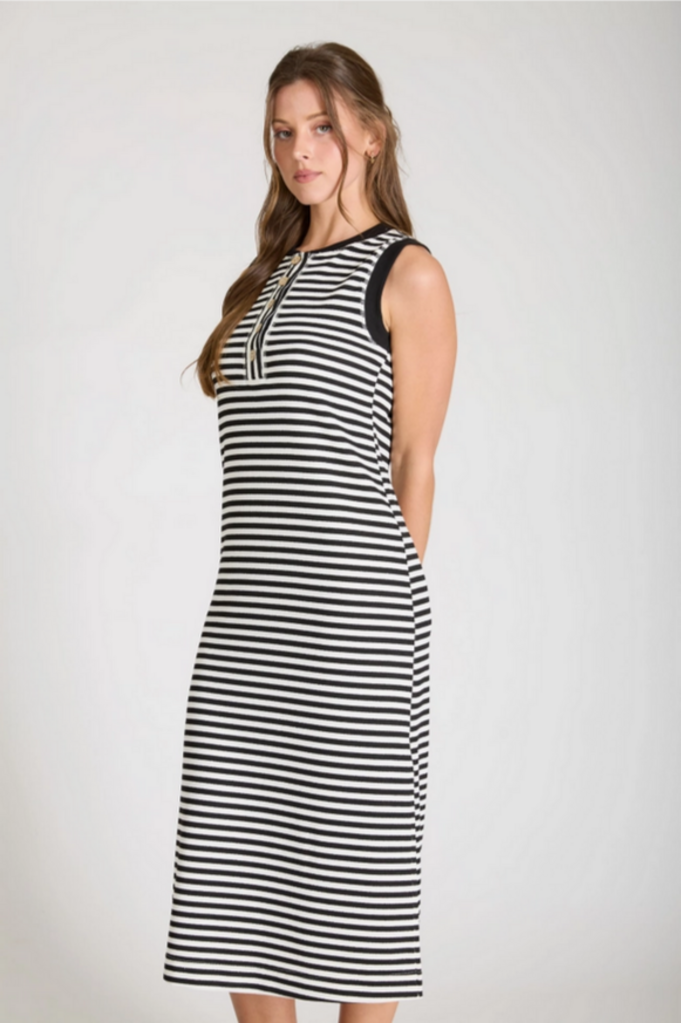 Blu Pepper Stripe Henley Tank Knit Midi Dress