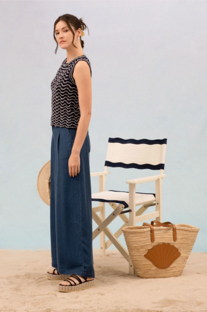 Blu Pepper Coastal Wave Crochet Knit Tank