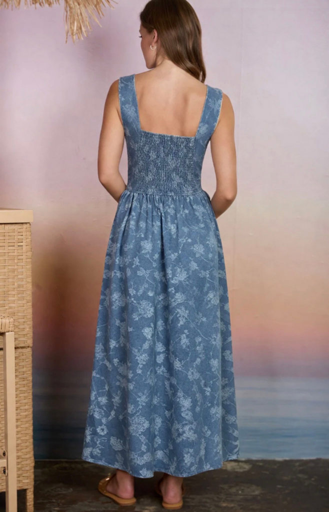 Blu Pepper Floral Jacquard Denim Midi Dress