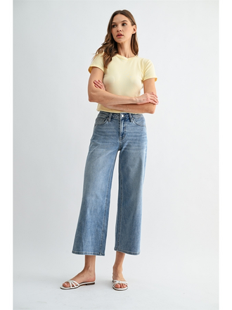 Mica Denim Mid Rise Wide Leg Crop Jeans