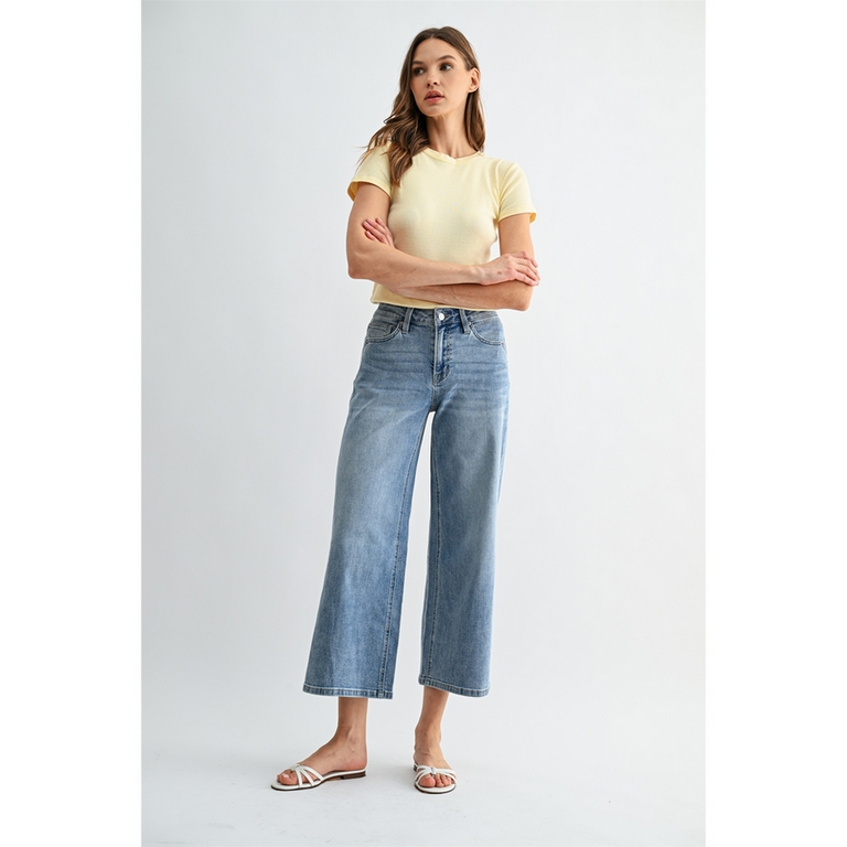 Mica Denim Mid Rise Wide Leg Crop Jeans
