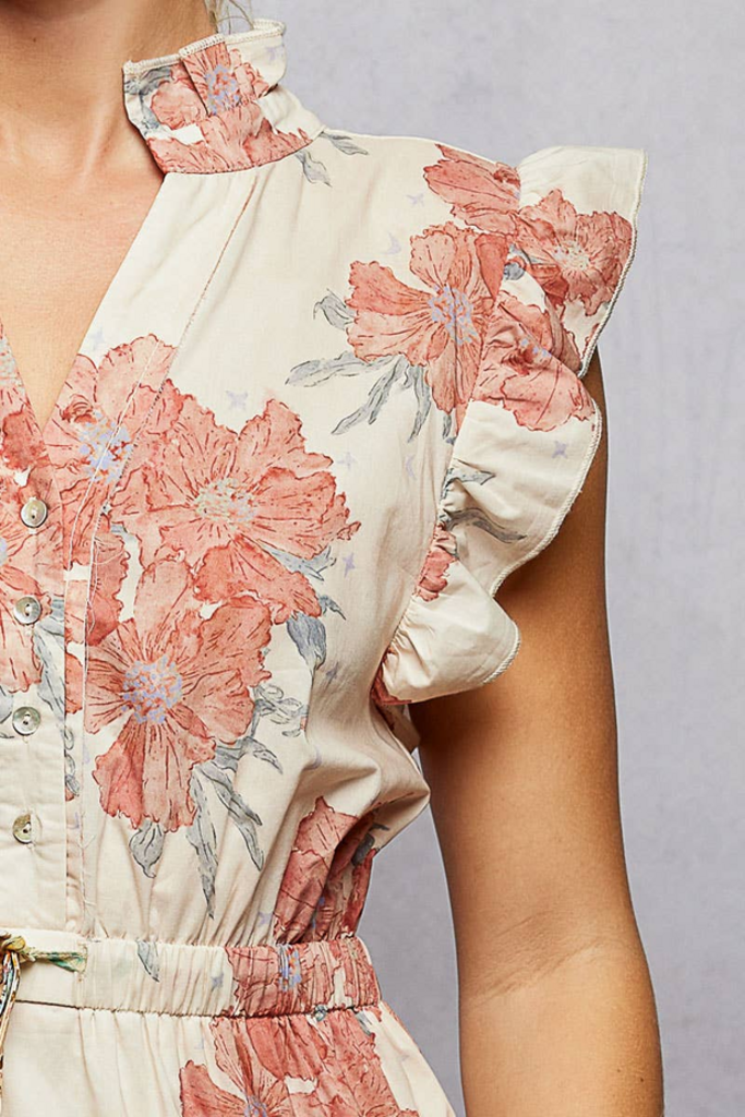 POL V-Neck Sleeveless Ruffle Floral Maxi Dress