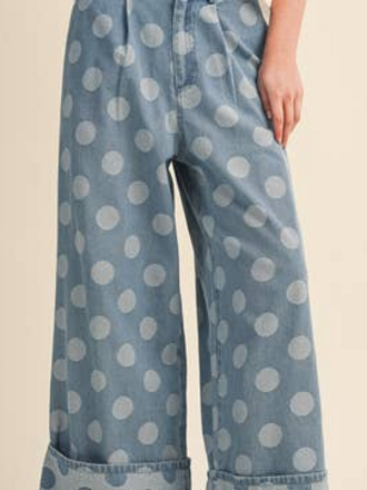 & Merci Polka Dot Wide Leg Denim Pants