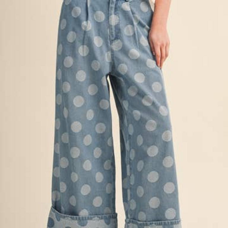 & Merci Polka Dot Wide Leg Denim Pants