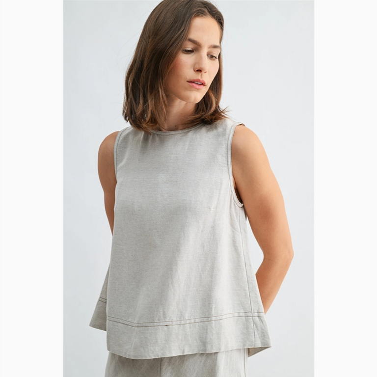 Fun2Fun Linen Pleated Back Sleeveless Top