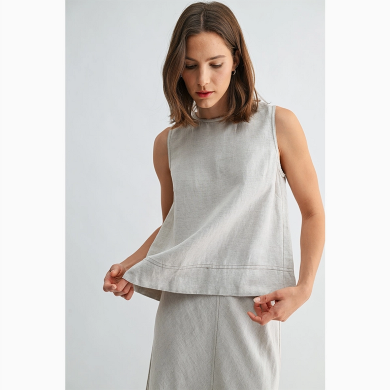 Fun2Fun Linen Pleated Back Sleeveless Top