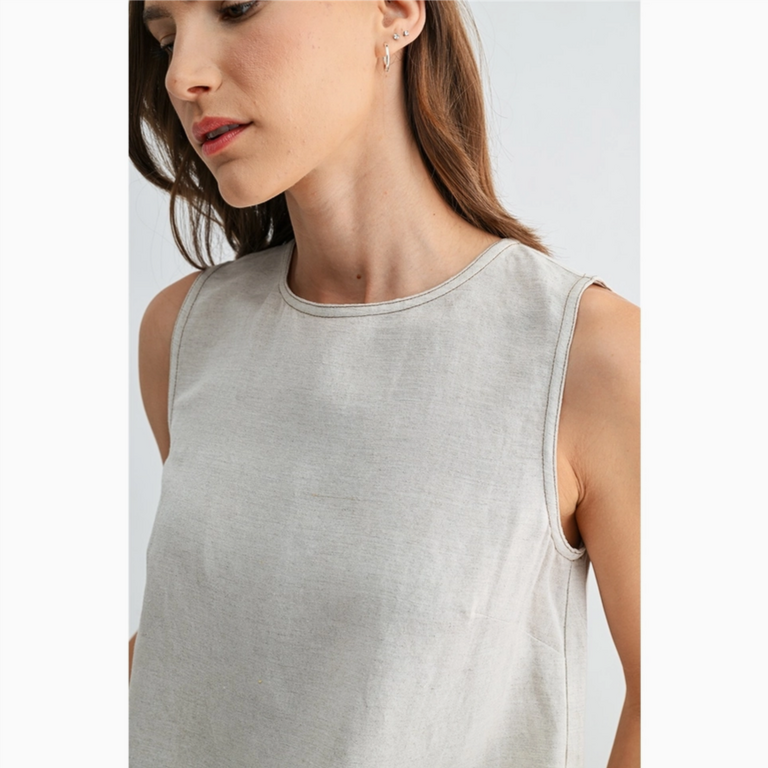 Fun2Fun Linen Pleated Back Sleeveless Top
