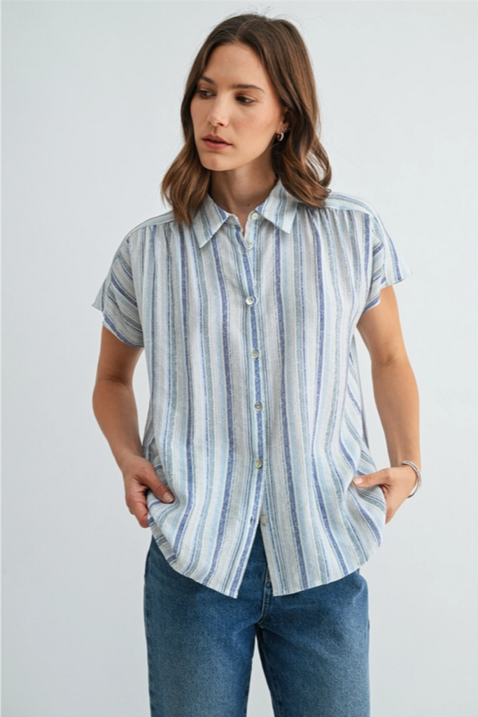 Fun2Fun Stripe Dolman Sleeve Buttondown Shirt