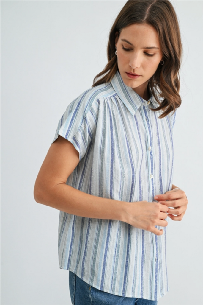 Fun2Fun Stripe Dolman Sleeve Buttondown Shirt