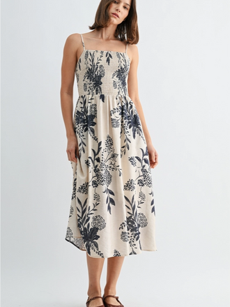 Fun2Fun Strappy Smock Top Floral Midi Dress