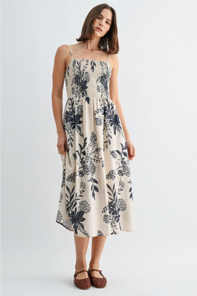 Fun2Fun Strappy Smock Top Floral Midi Dress