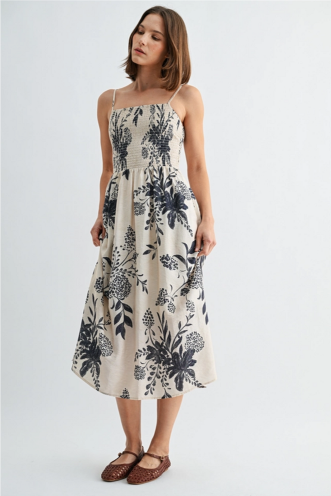 Fun2Fun Strappy Smock Top Floral Midi Dress