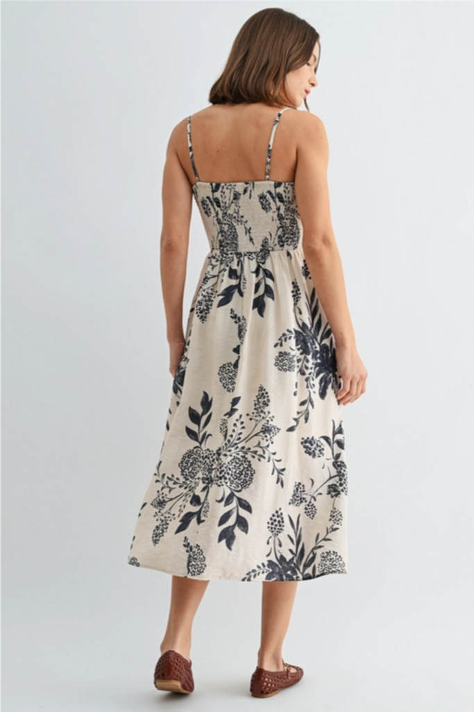 Fun2Fun Strappy Smock Top Floral Midi Dress