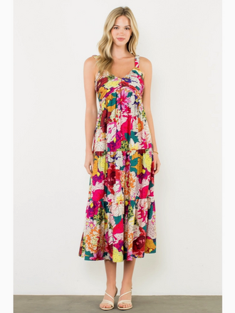 THML Floral Tiered Midi Dress